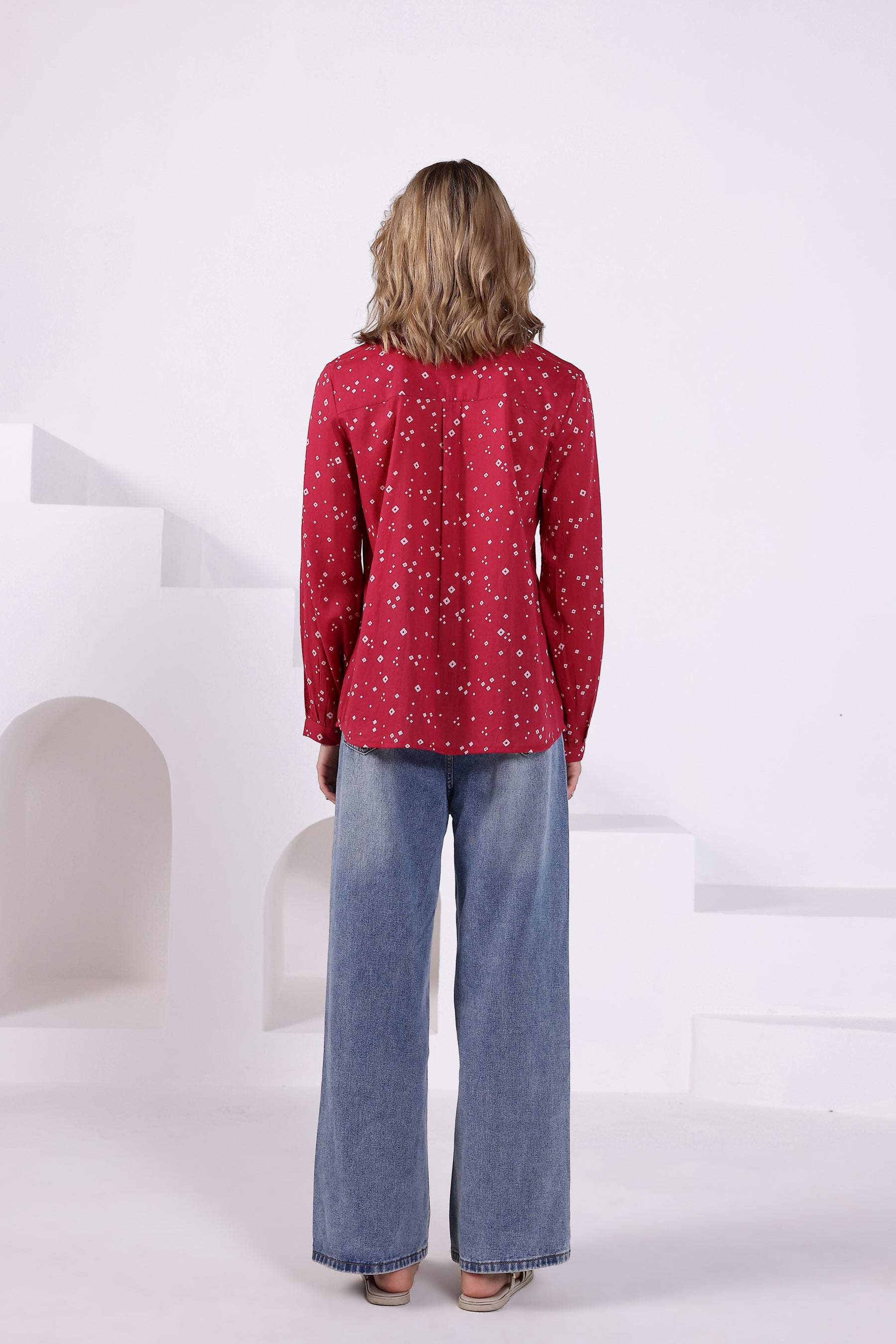 Pink Bandhej Collared Shirt