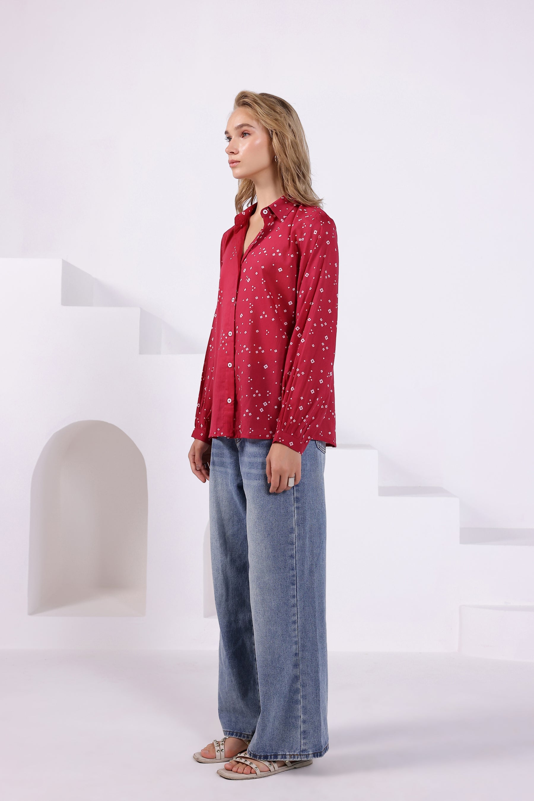 Pink Bandhej Collared Shirt