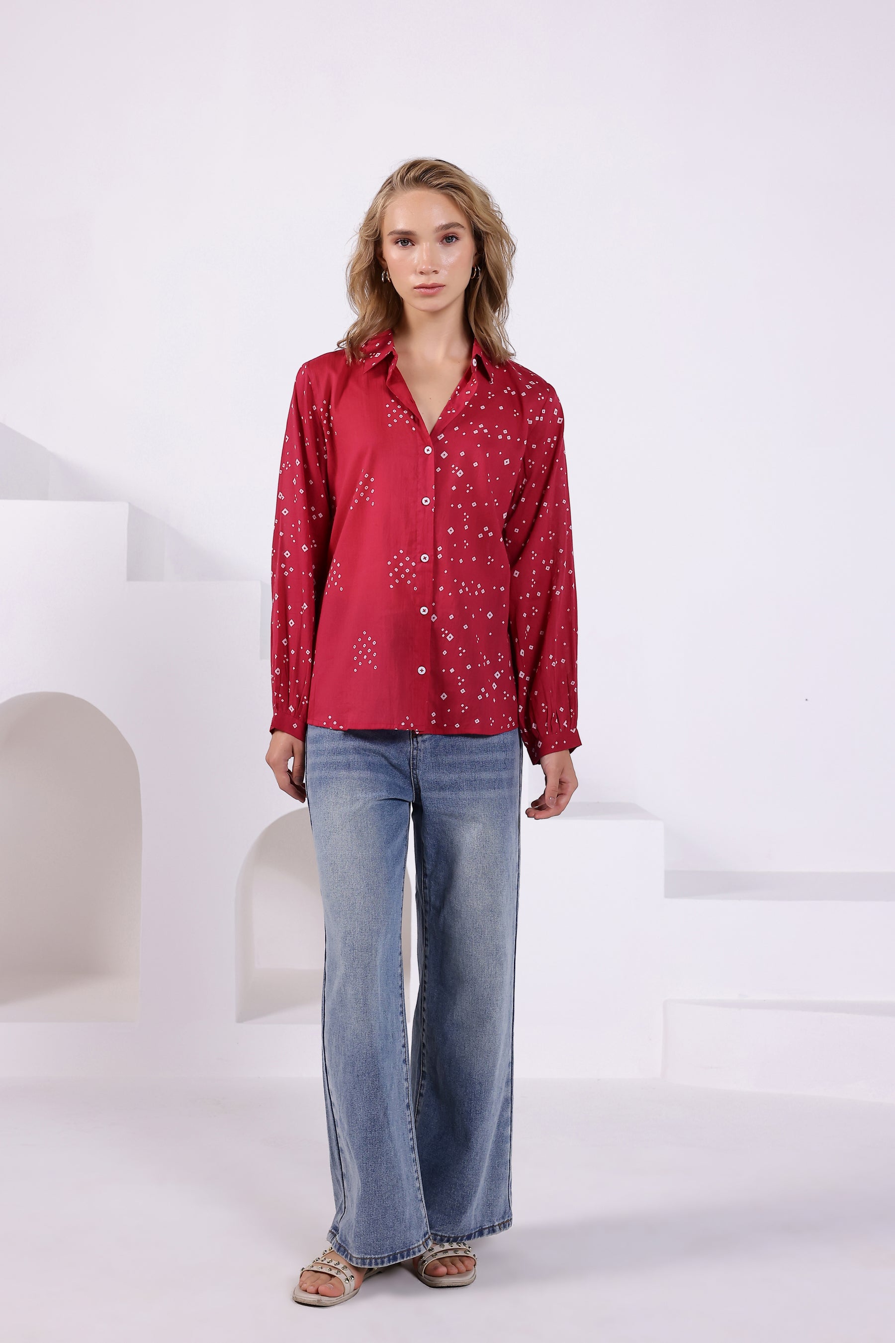 Pink Bandhej Collared Shirt
