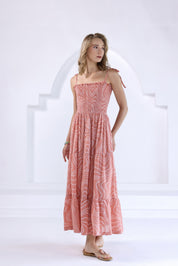 Peach Bandhej Smocked Long Dress