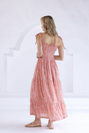 Peach Bandhej Smocked Long Dress