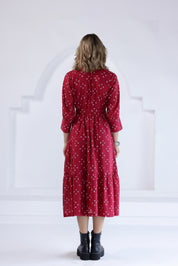 Pink Bandhej Tiered Long Dress