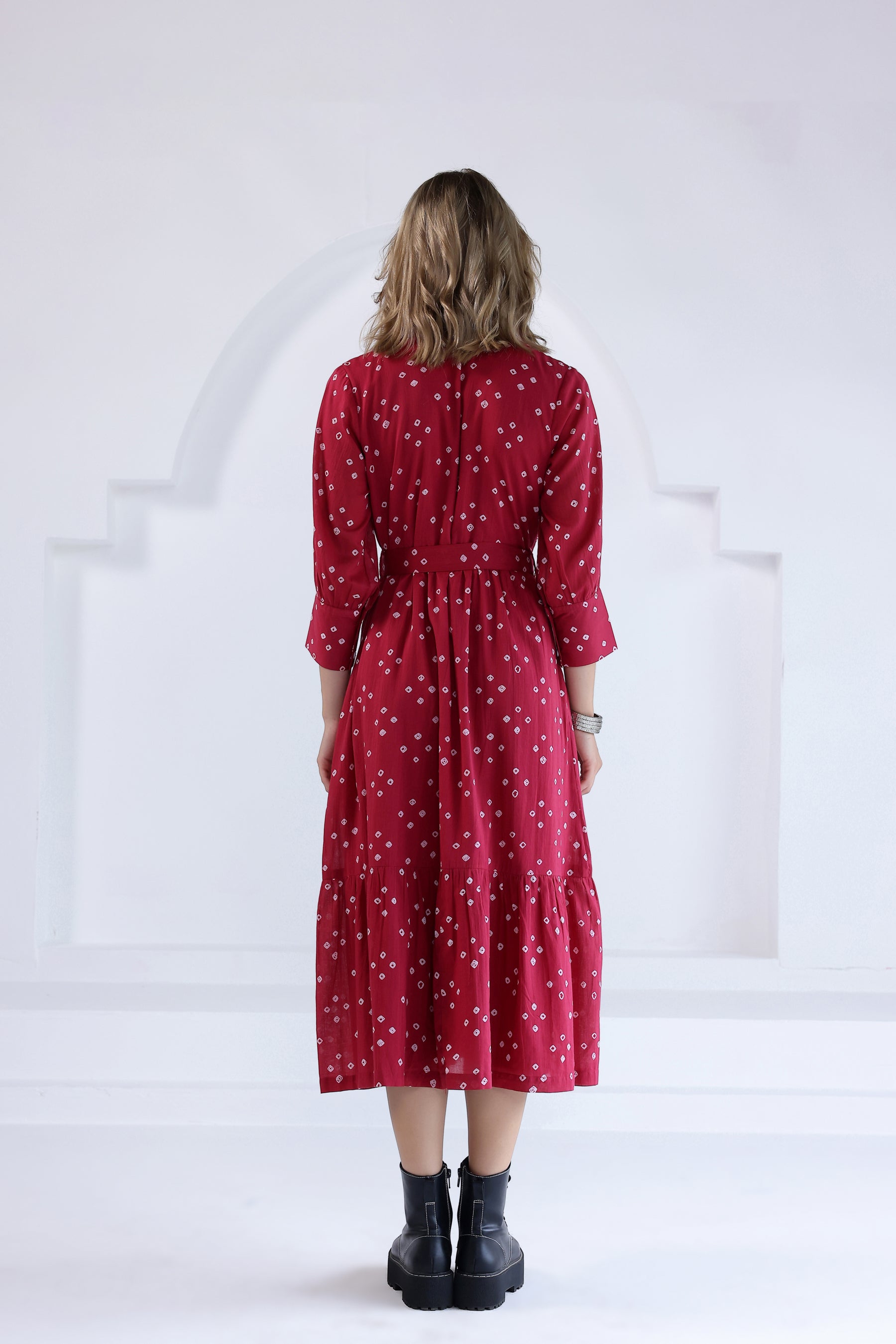 Pink Bandhej Tiered Long Dress