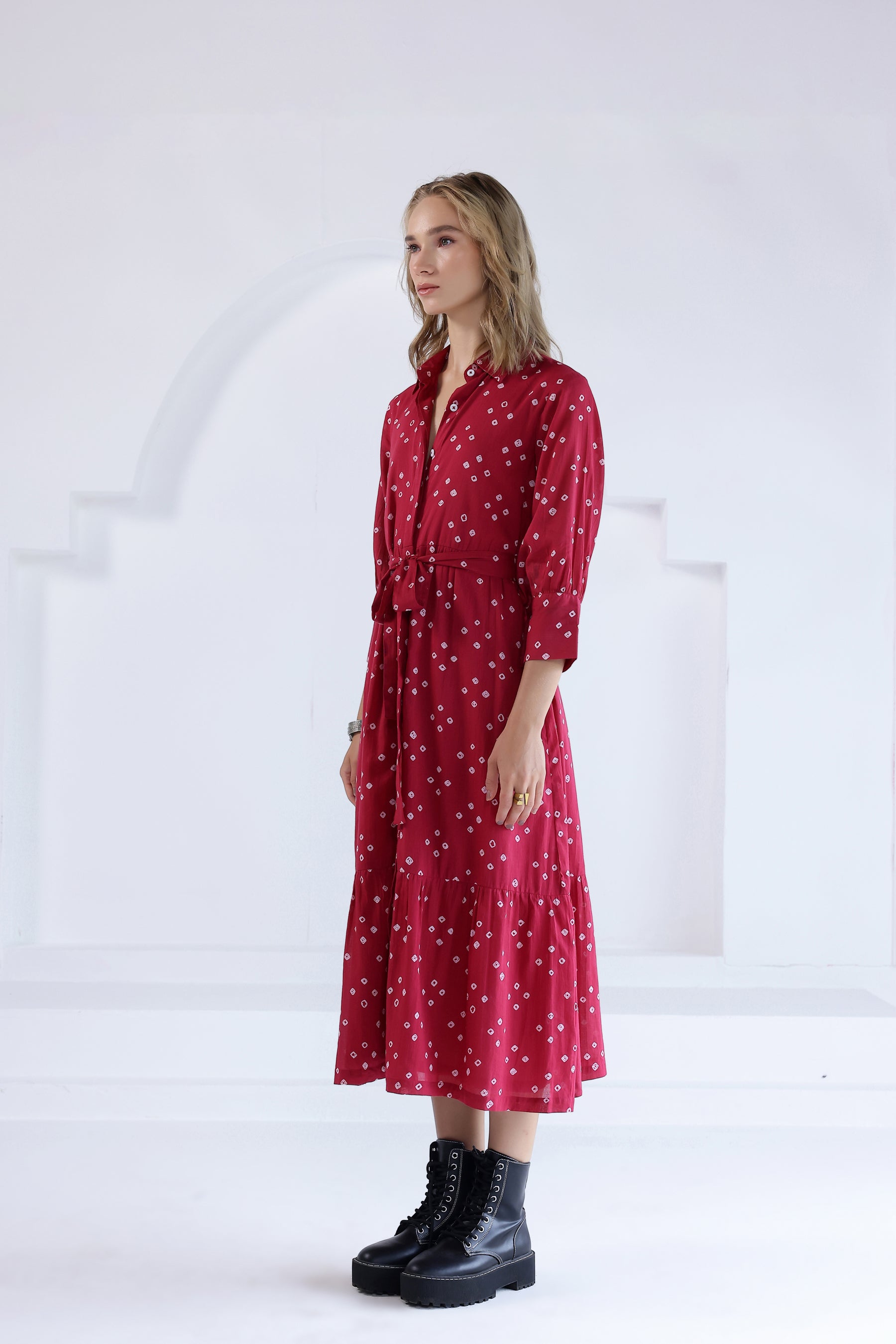 Pink Bandhej Tiered Long Dress