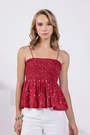 Pink Bandhej Smocked top