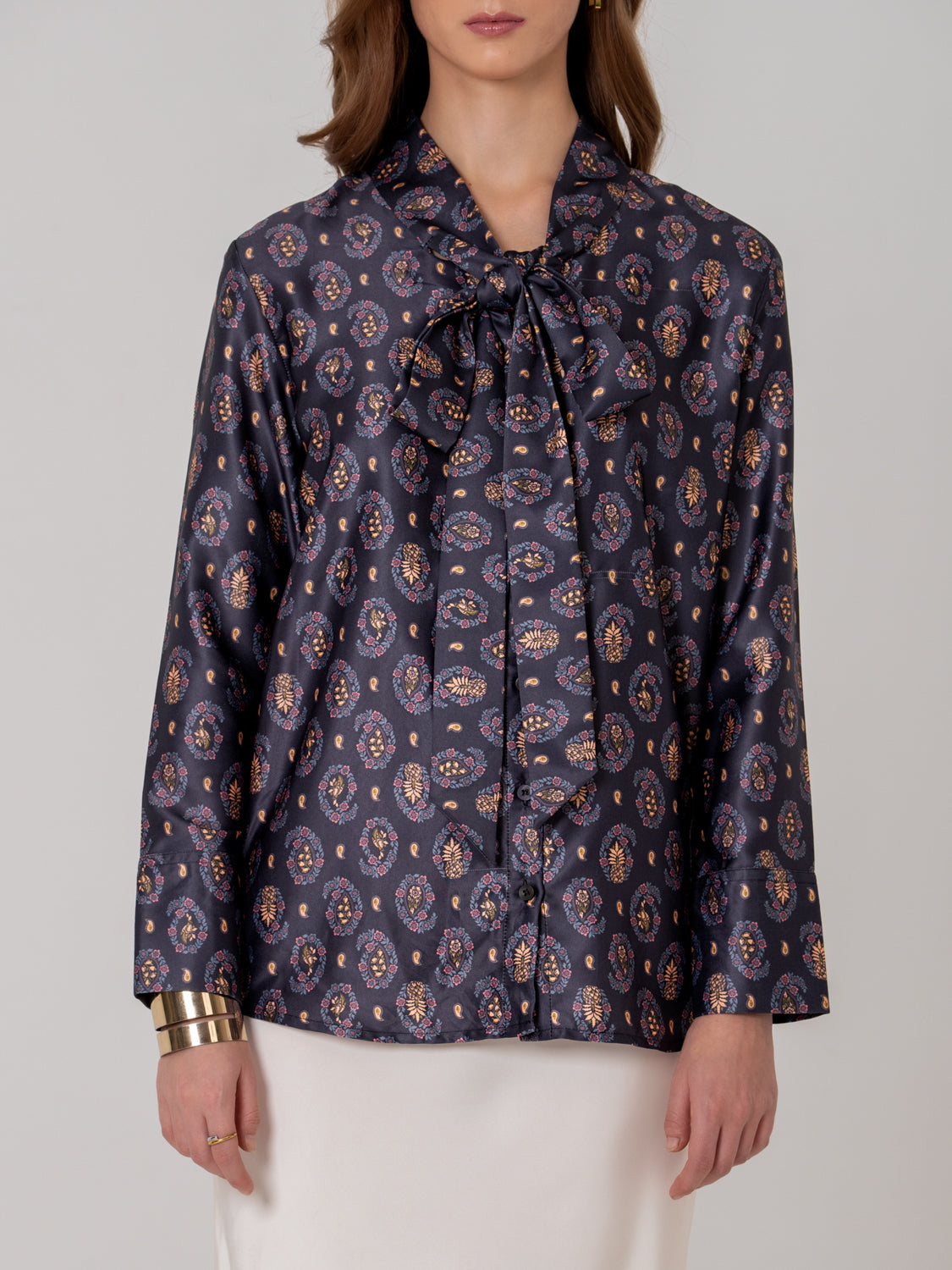 Charcoal Micro-Paisley Neck Tie Shirt