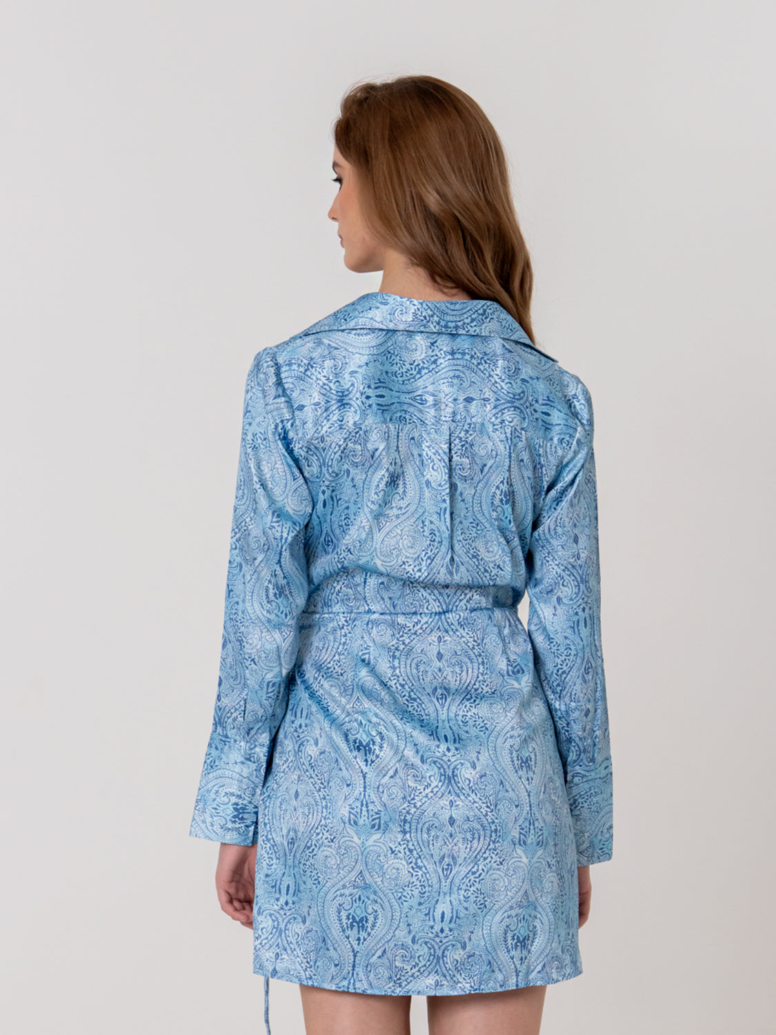 blue paisley wrap dress Midnight Paisley Wrap Mini Dress Donde Esteban