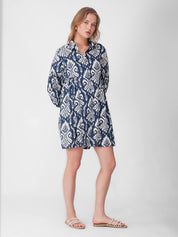 Navy & White Printed A-Line Dress