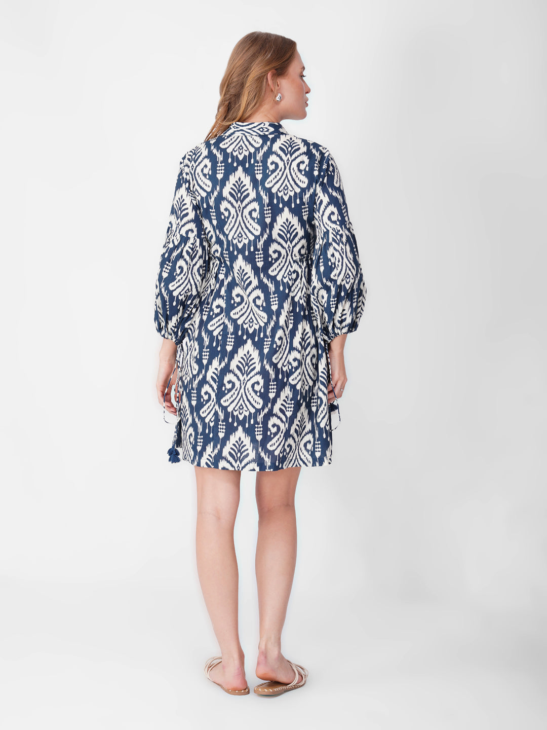 Navy & White Printed A-Line Dress