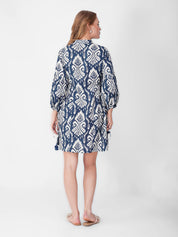 Navy & White Printed A-Line Dress