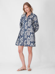 Navy & White Printed A-Line Dress