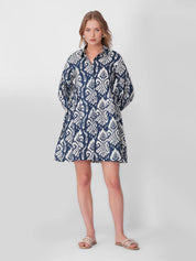 Navy & White Printed A-Line Dress