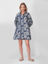 Navy & White Printed A-Line Dress