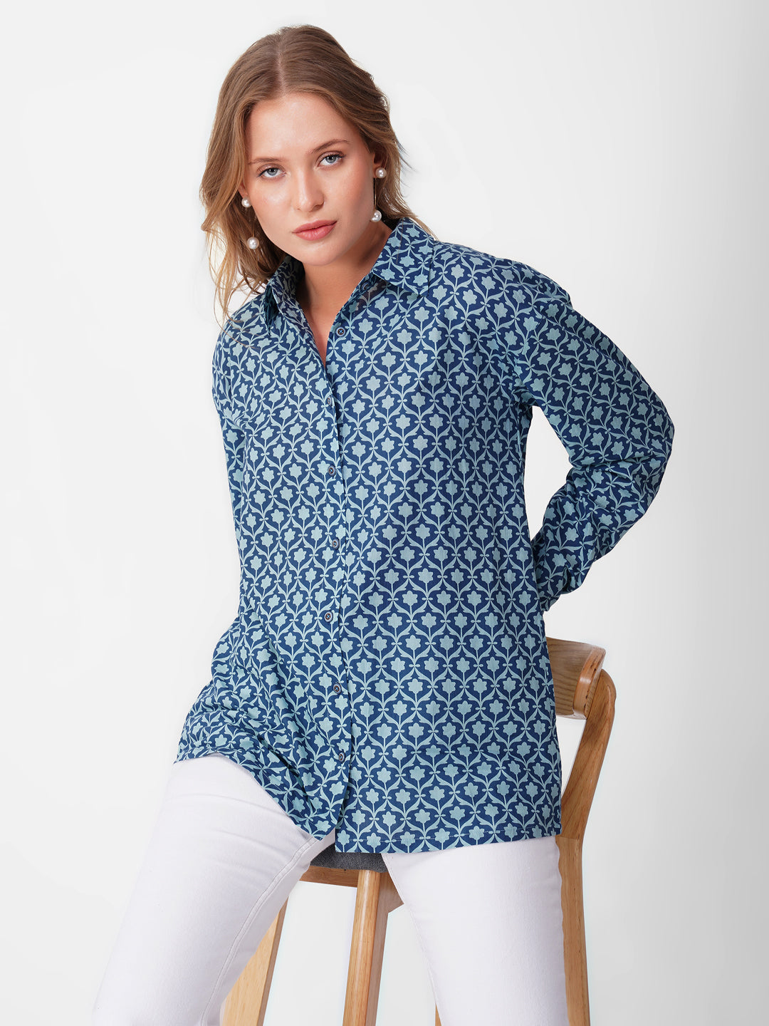 Blue Floral Block Print Shirt