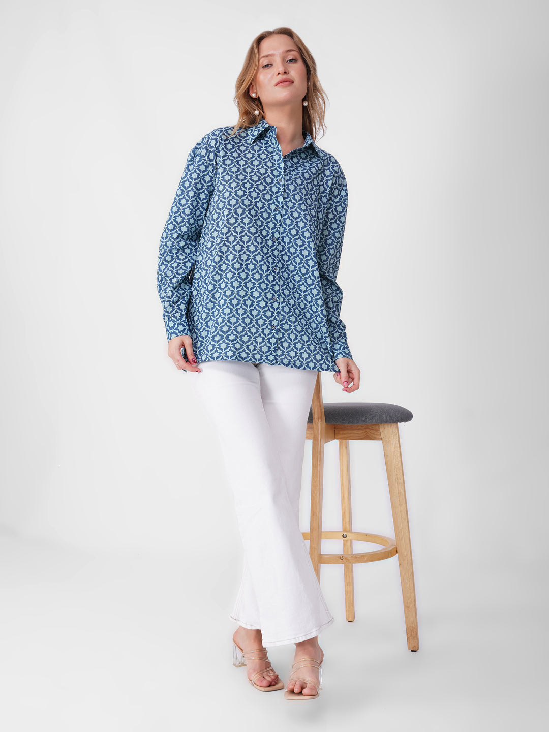 Blue Floral Block Print Shirt