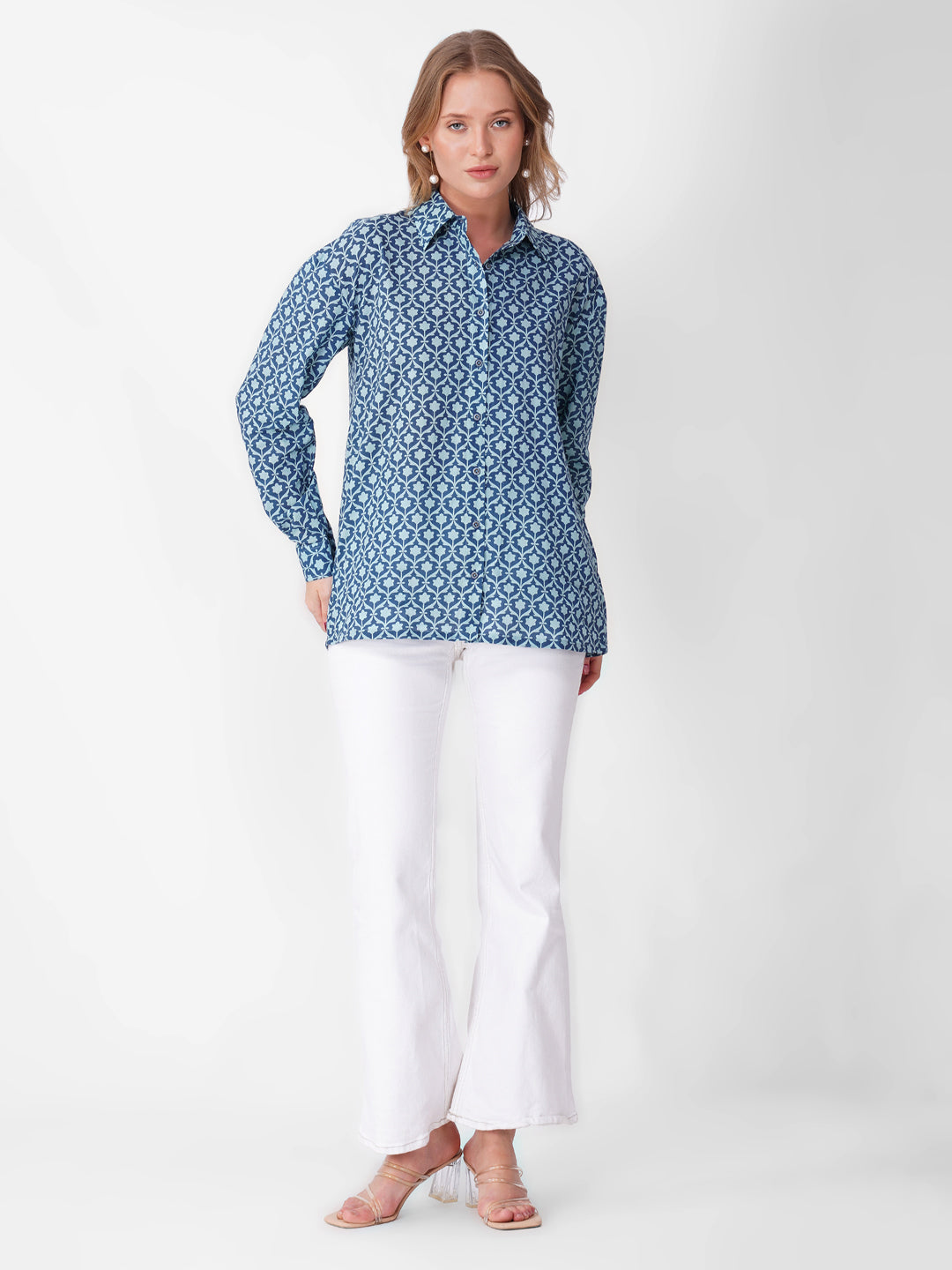 Blue Floral Block Print Shirt