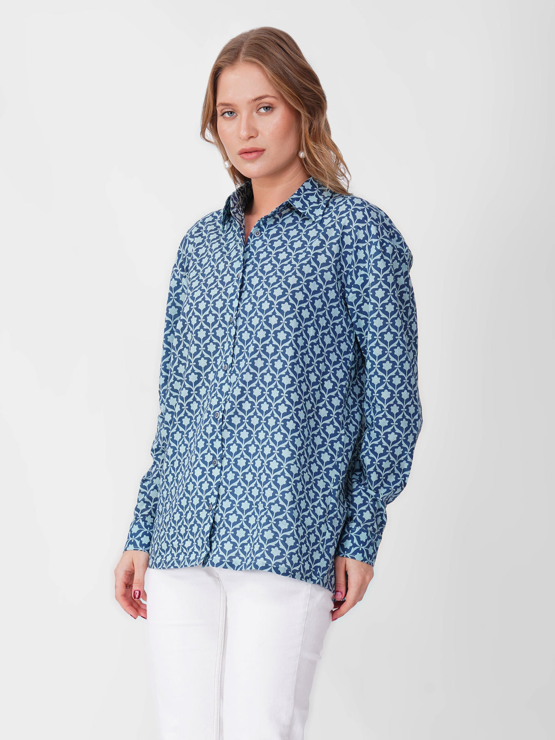 Blue Floral Block Print Shirt