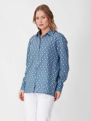 Blue Floral Block Print Shirt