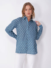 Blue Floral Block Print Shirt