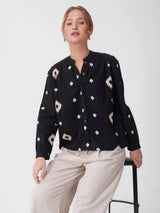 Black & White Ikat Print V-Neck Shirt