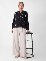 Black & White Ikat Print V-Neck Shirt