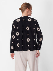 Black & White Ikat Print V-Neck Shirt