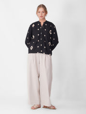 Black & White Ikat Print V-Neck Shirt