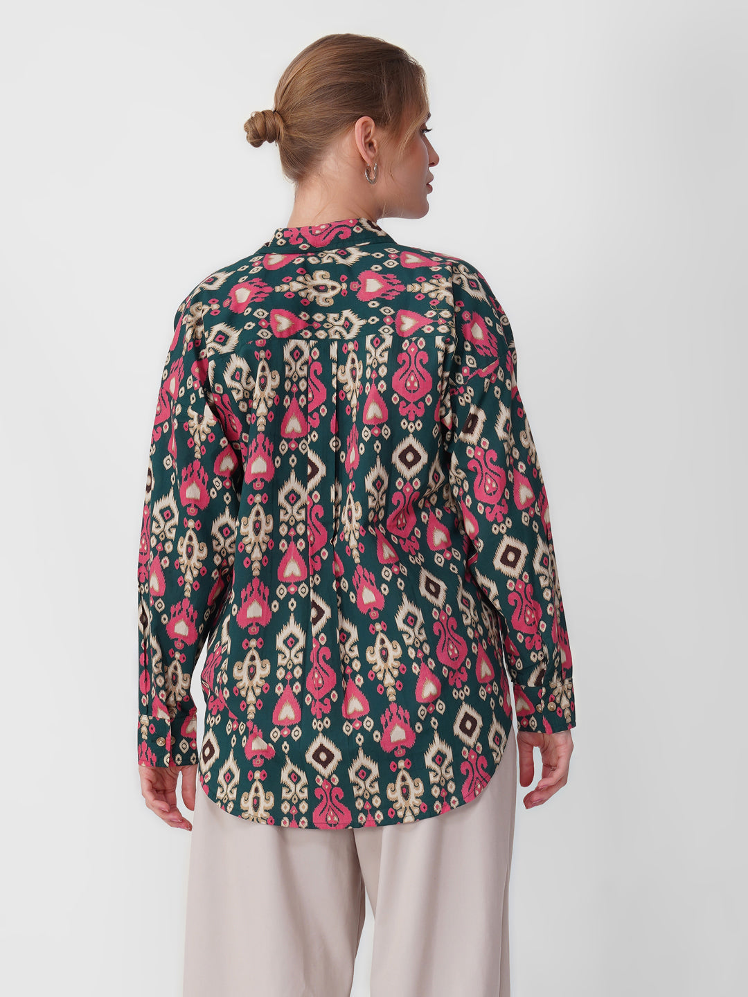 Green & Pink Ikat Print Full-Sleeve Shirt