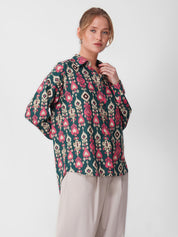 Green & Pink Ikat Print Full-Sleeve Shirt