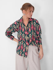 Green & Pink Ikat Print Full-Sleeve Shirt