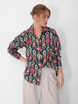 Green & Pink Ikat Print Full-Sleeve Shirt