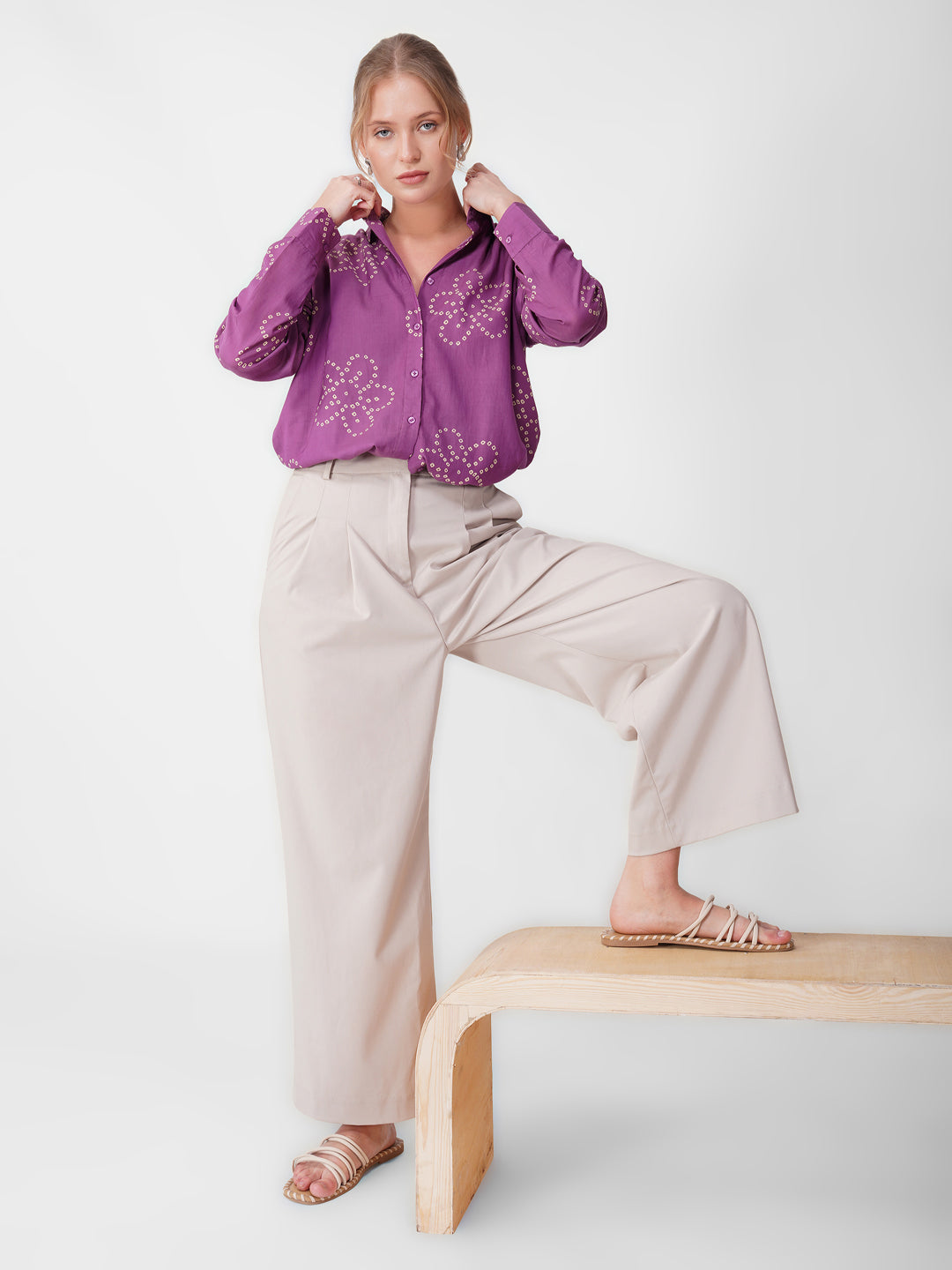 Purple Floral Bandhani Shirt