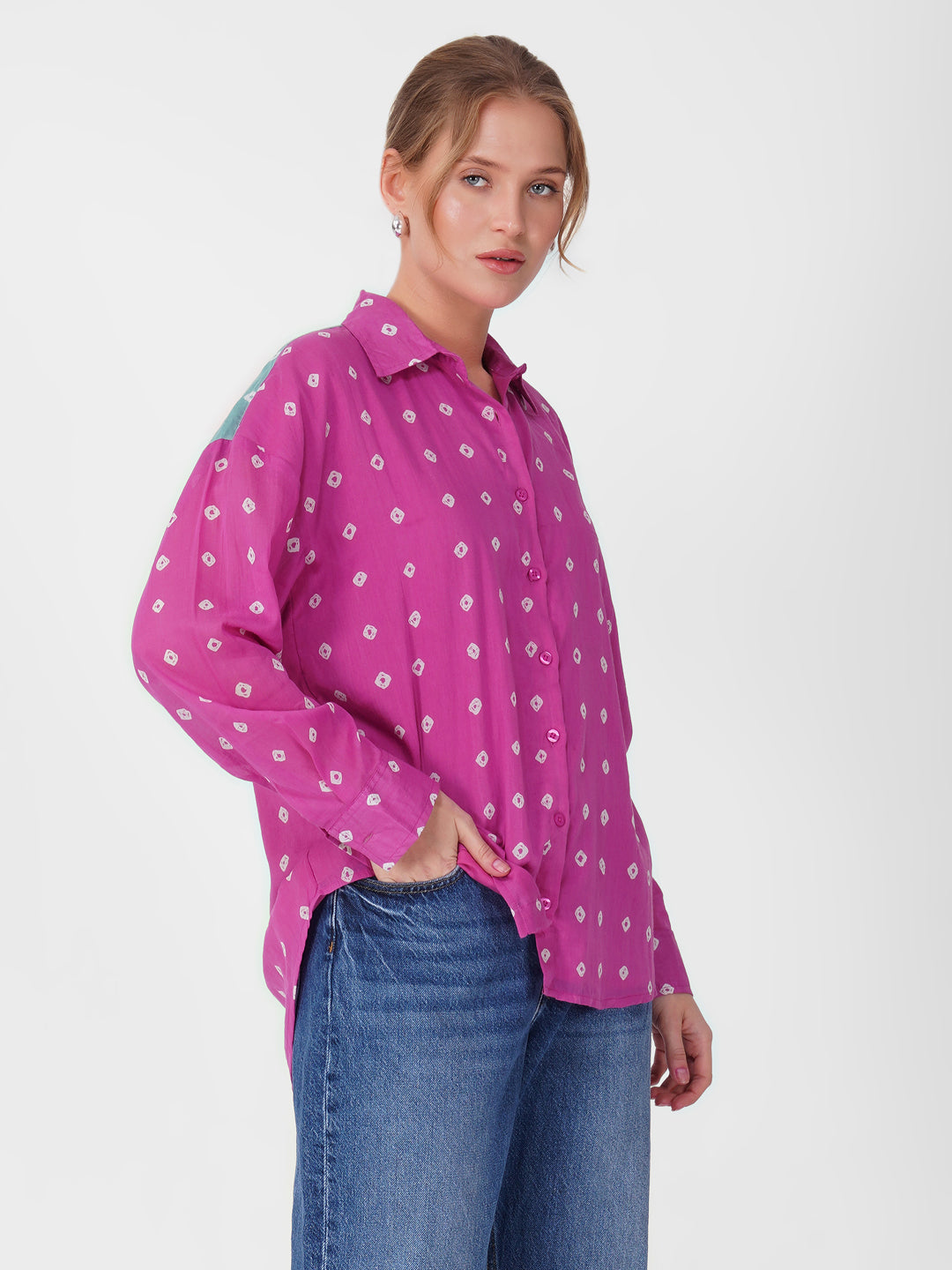 Pink Diamond Bandhani Printed Shirt