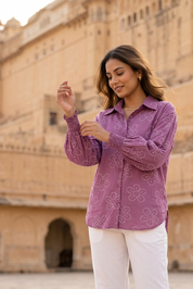 Purple Bandhani Bloom Batwing Shirt